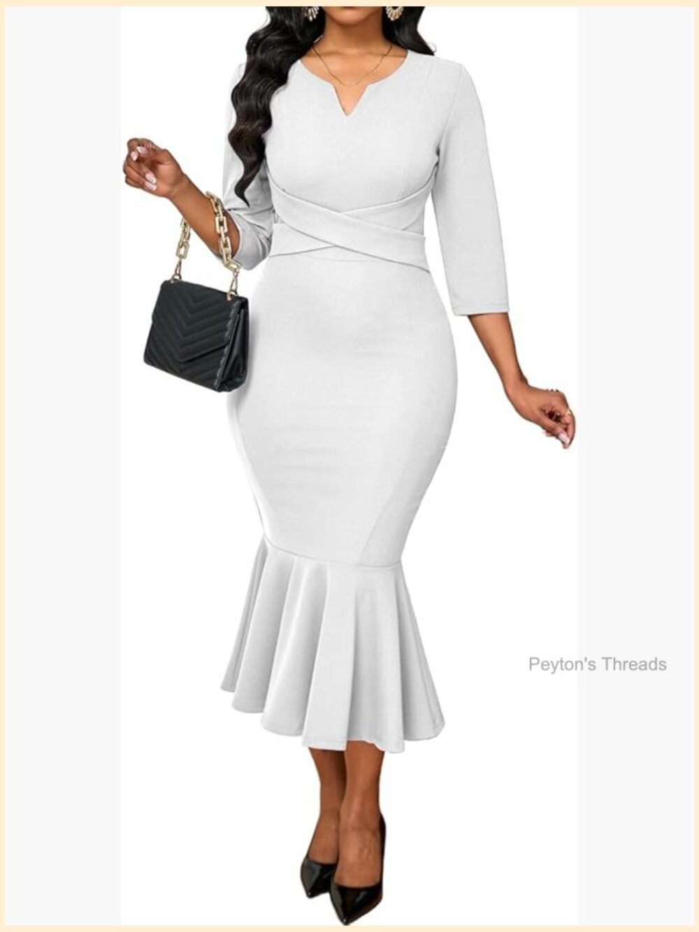 V Neck Long Sleeve Bodycon Midi Fishtail Dress Cocktail Party